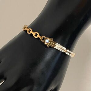 Hamza Hand Rose Gold Evil Eye Bangle Bracelet